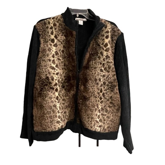 VTG Faux Fur Cheetah Zip Sweater Serengeti - Picture 1 of 3